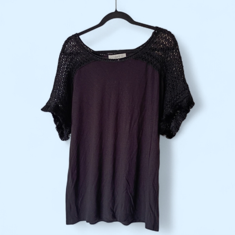 Elegant Black Women's Top Linen Blend Size XL LOFT